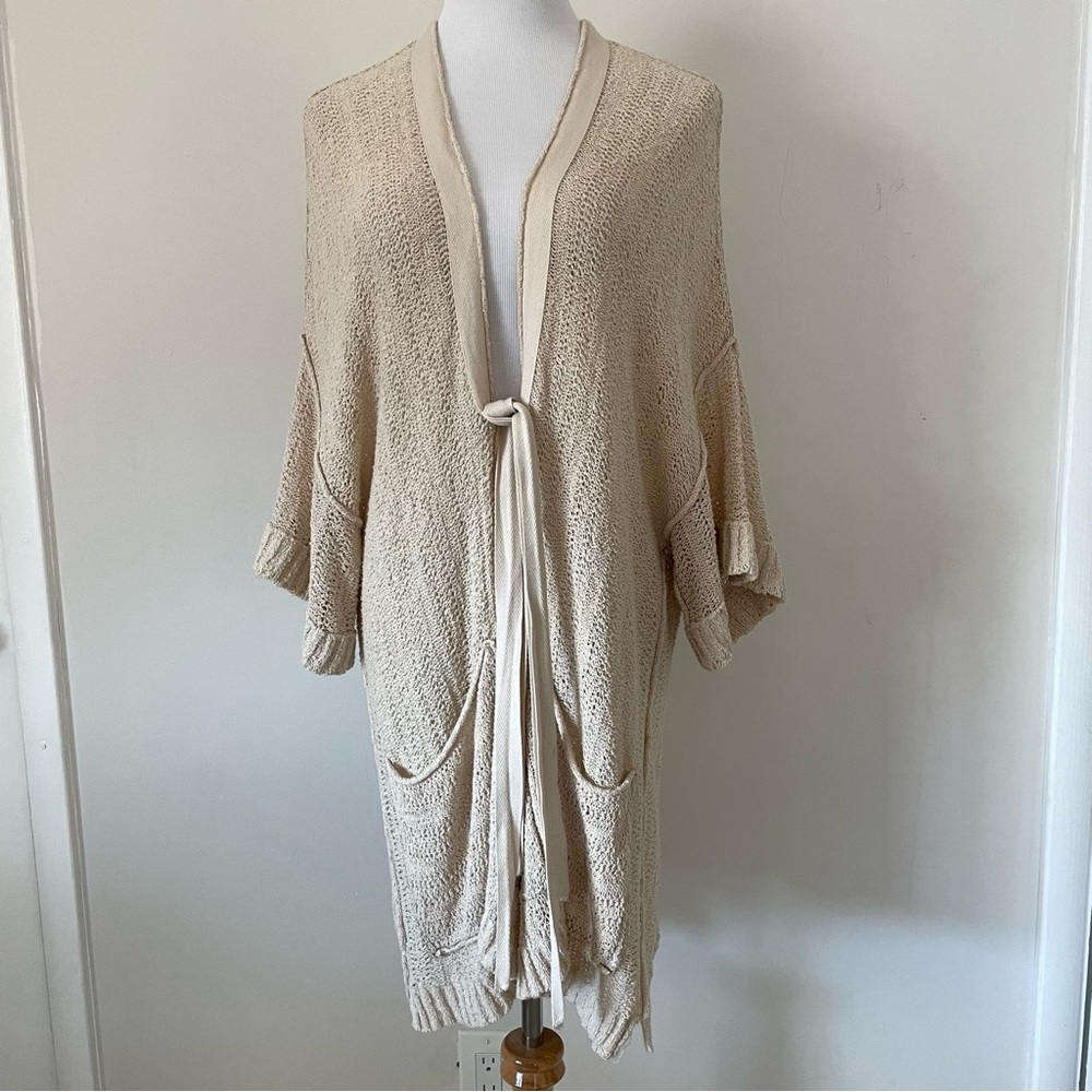 Free People Beach House Brunch Tie Waist Cardigan Ivory Crochet Knit Size Small